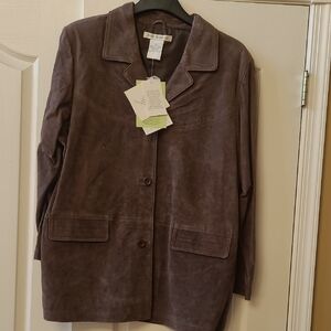 Jessica Holbrook NWT Size 2X 100% Leather/Suede 3 Button Jacket In Brown